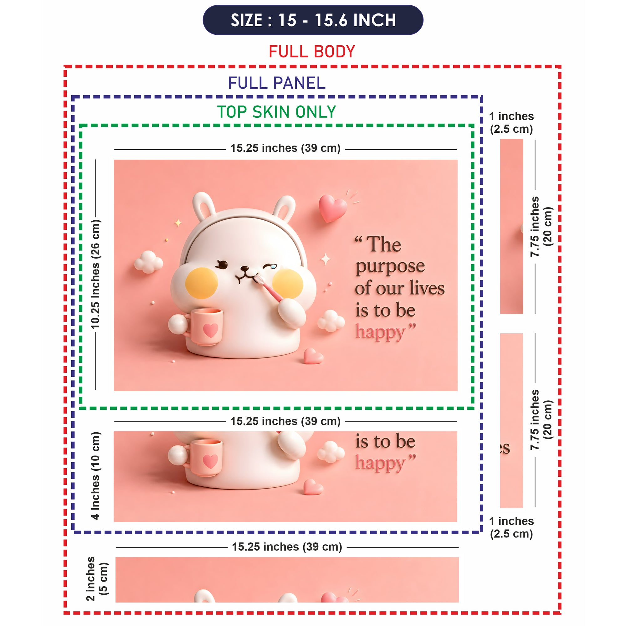 Bunny Purpose Happy Quote Pink Laptop Skin - View 8