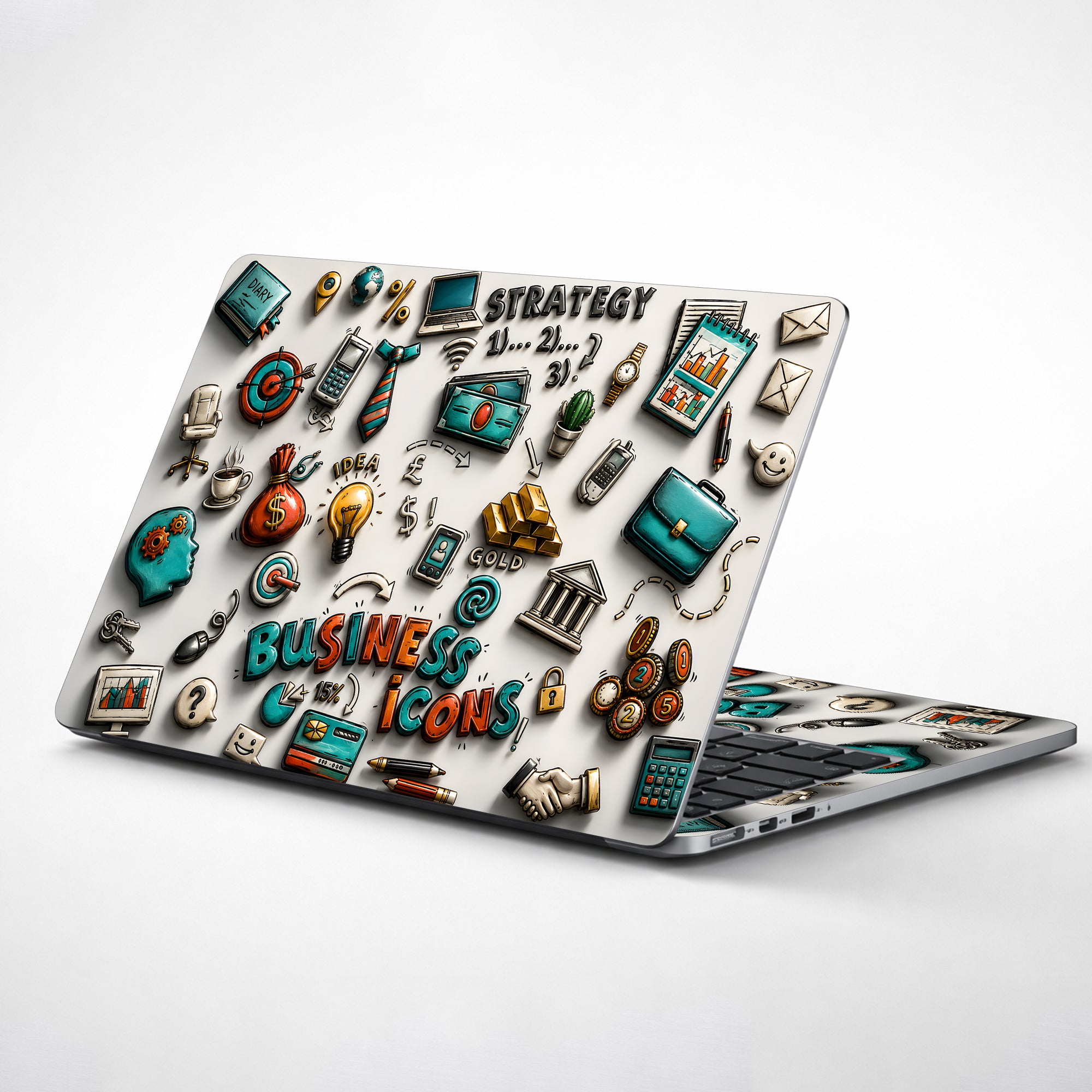Business Icons Collage Laptop Skin - View 1