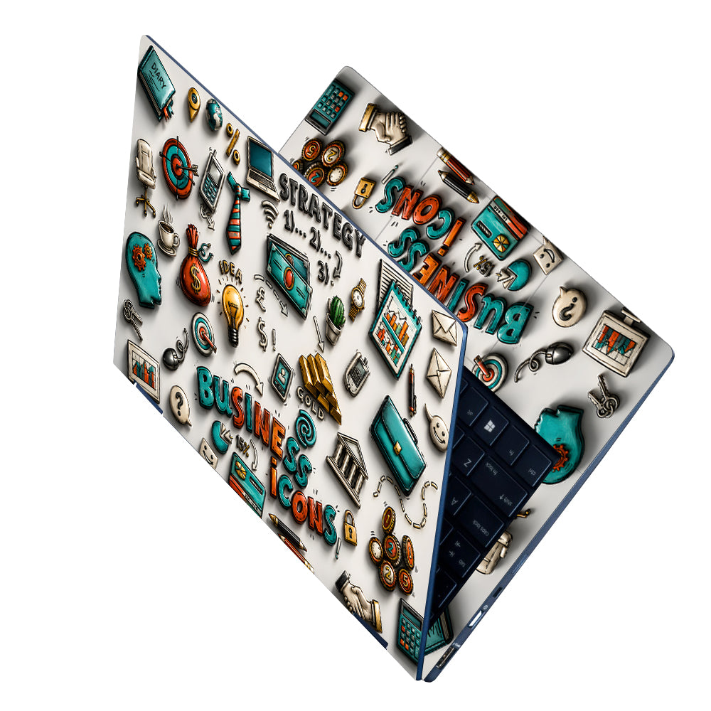 Business Icons Collage Laptop Skin - View 2