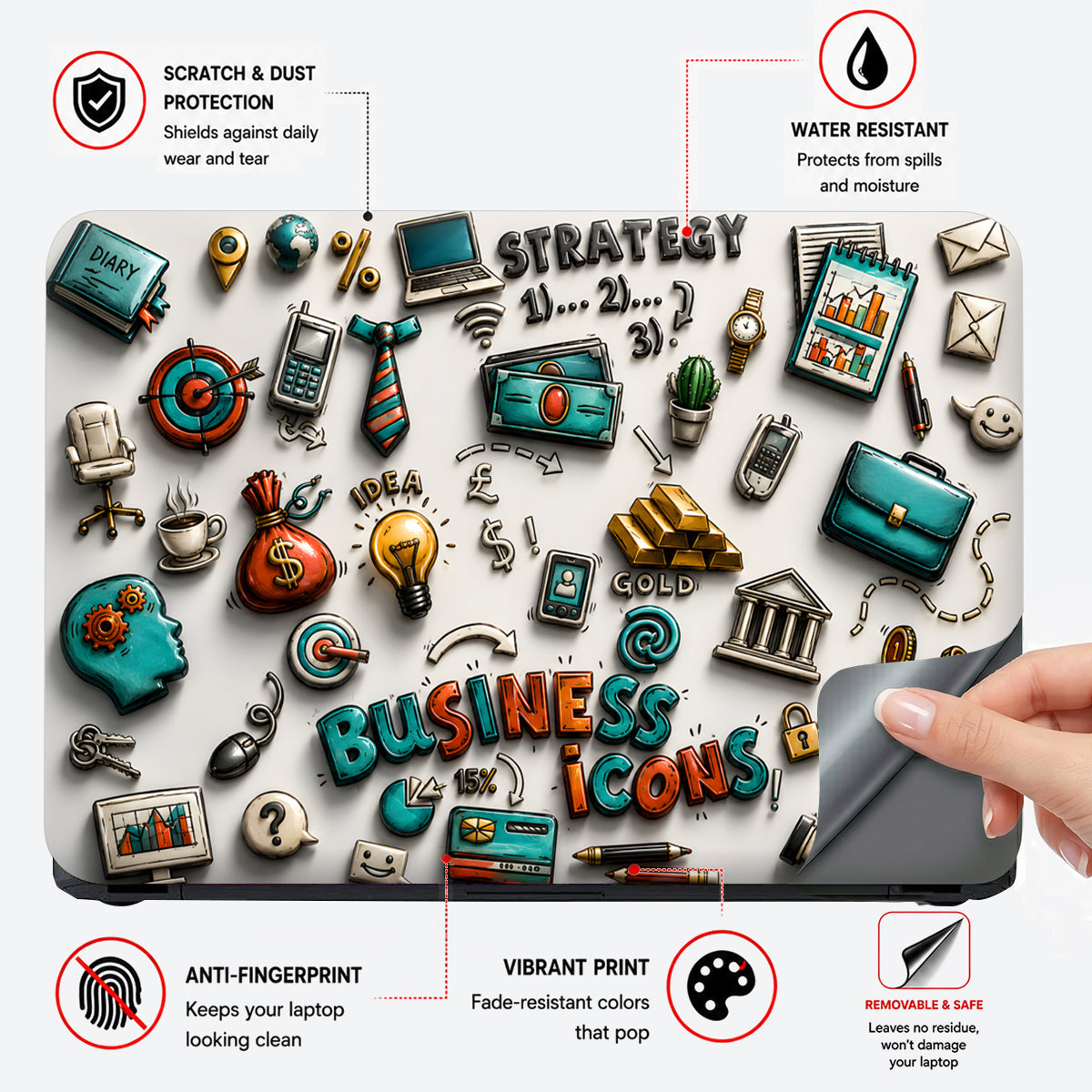Business Icons Collage Laptop Skin - View 4