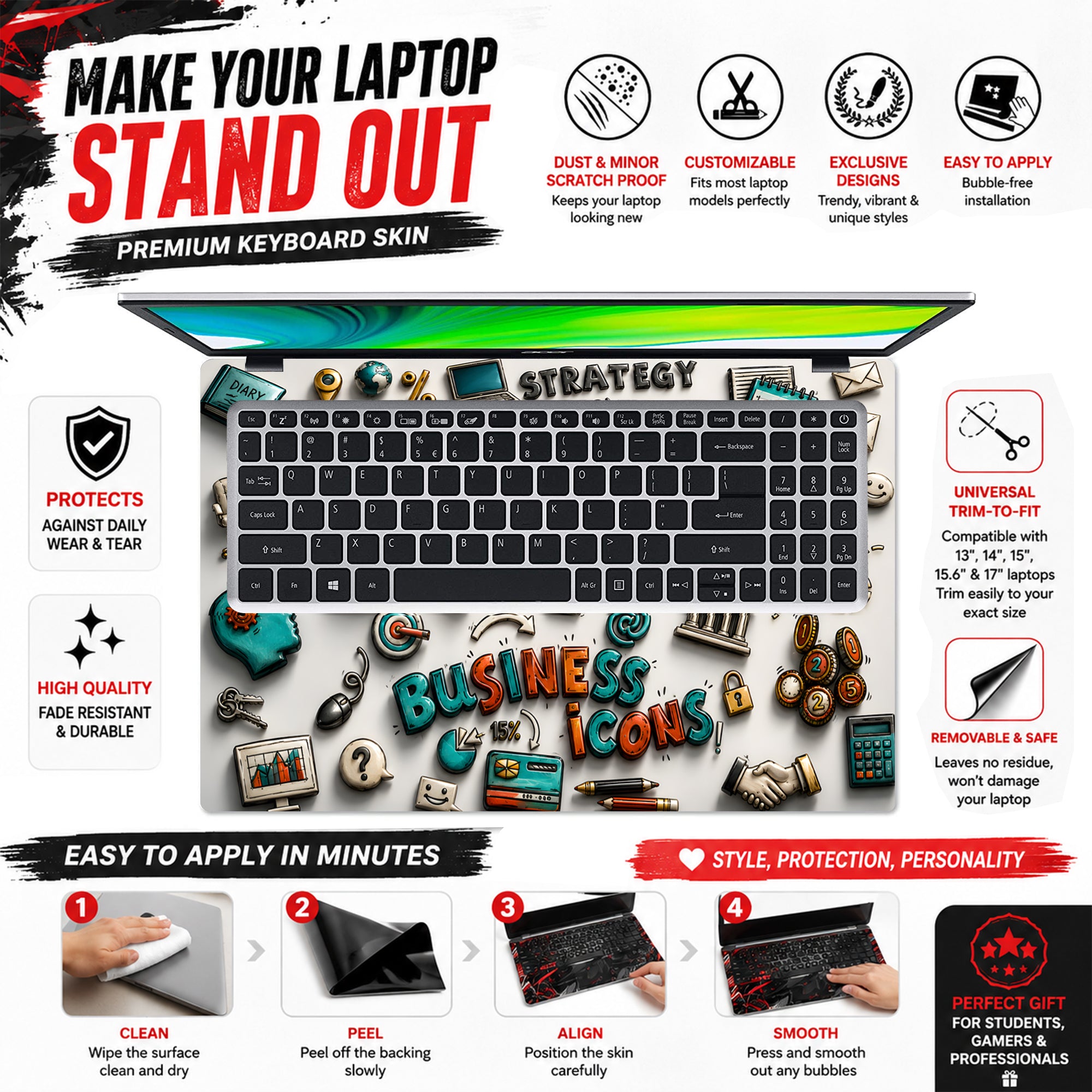 Business Icons Collage Laptop Skin - View 5