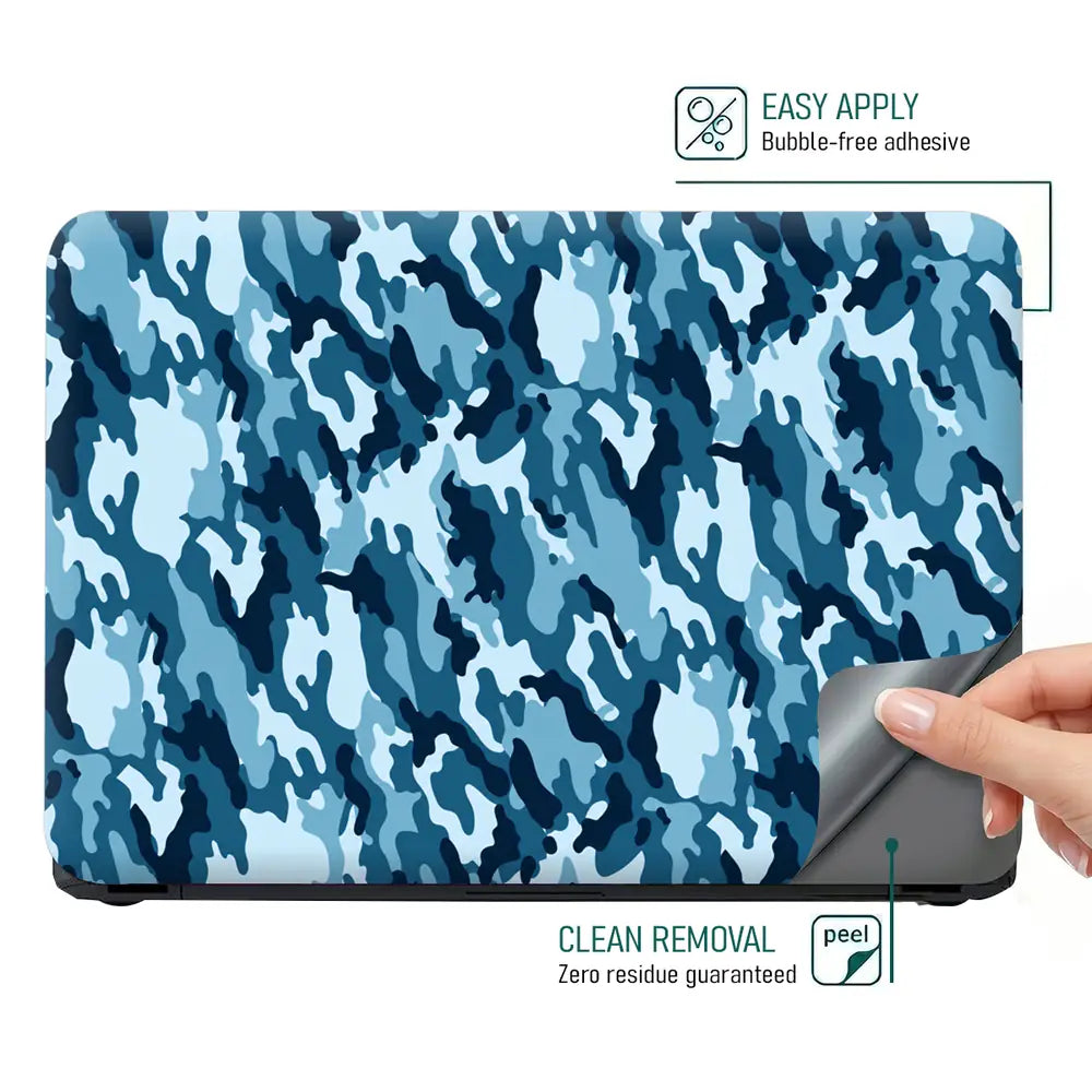 Camouflage Aqua Blue Laptop Skin - View 4