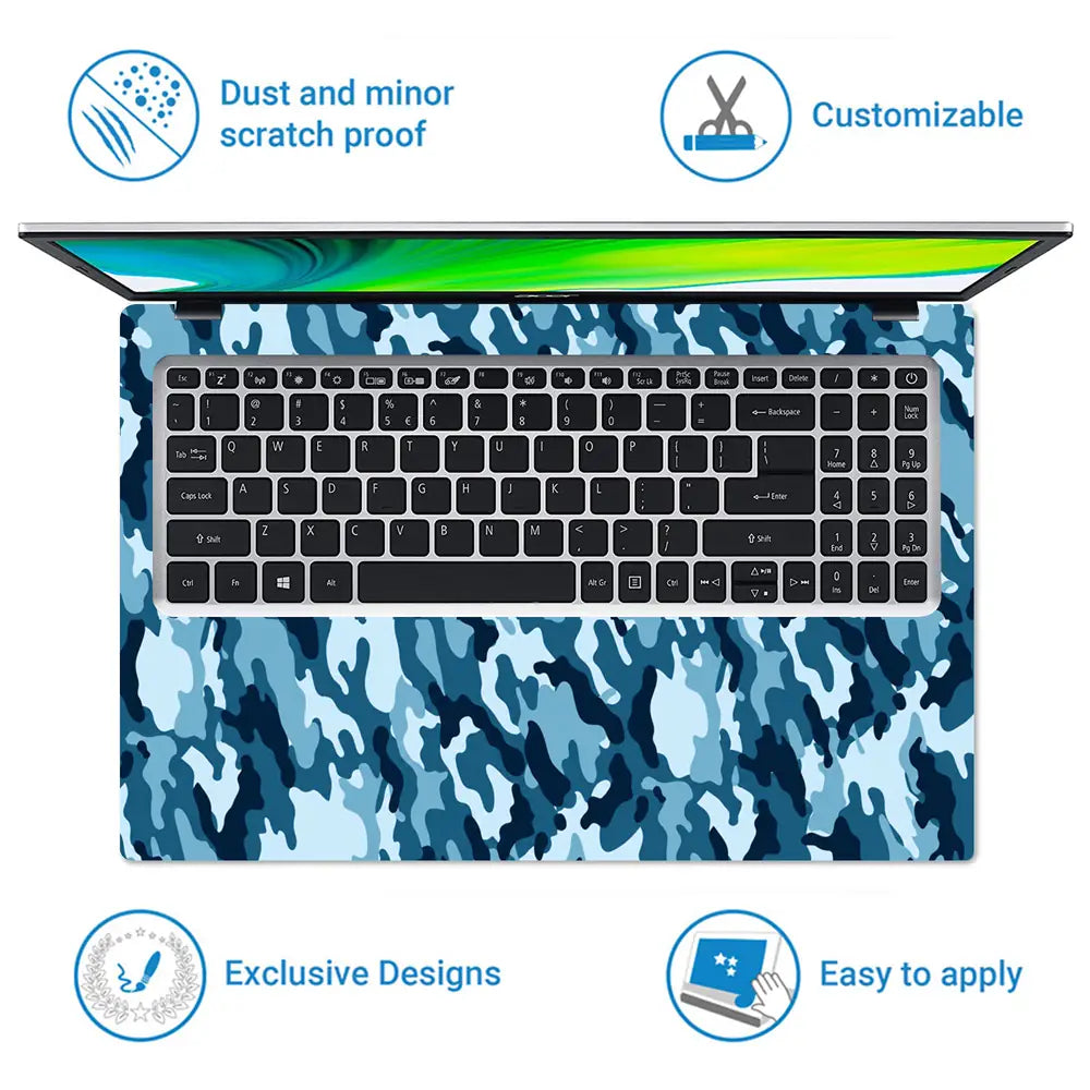 Camouflage Aqua Blue Laptop Skin - View 5