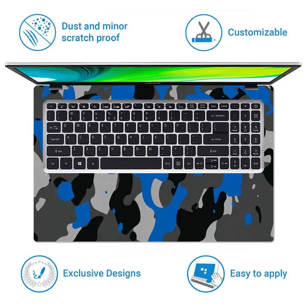 Camouflage Blue Grey Urban Laptop Skin - View 5