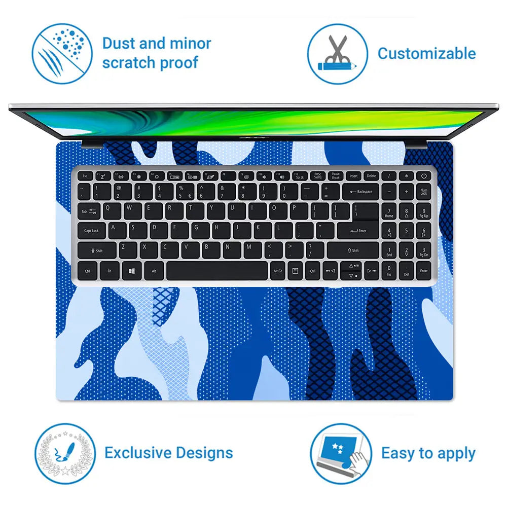 Camouflage Blue Hexagon Laptop Skin - View 5