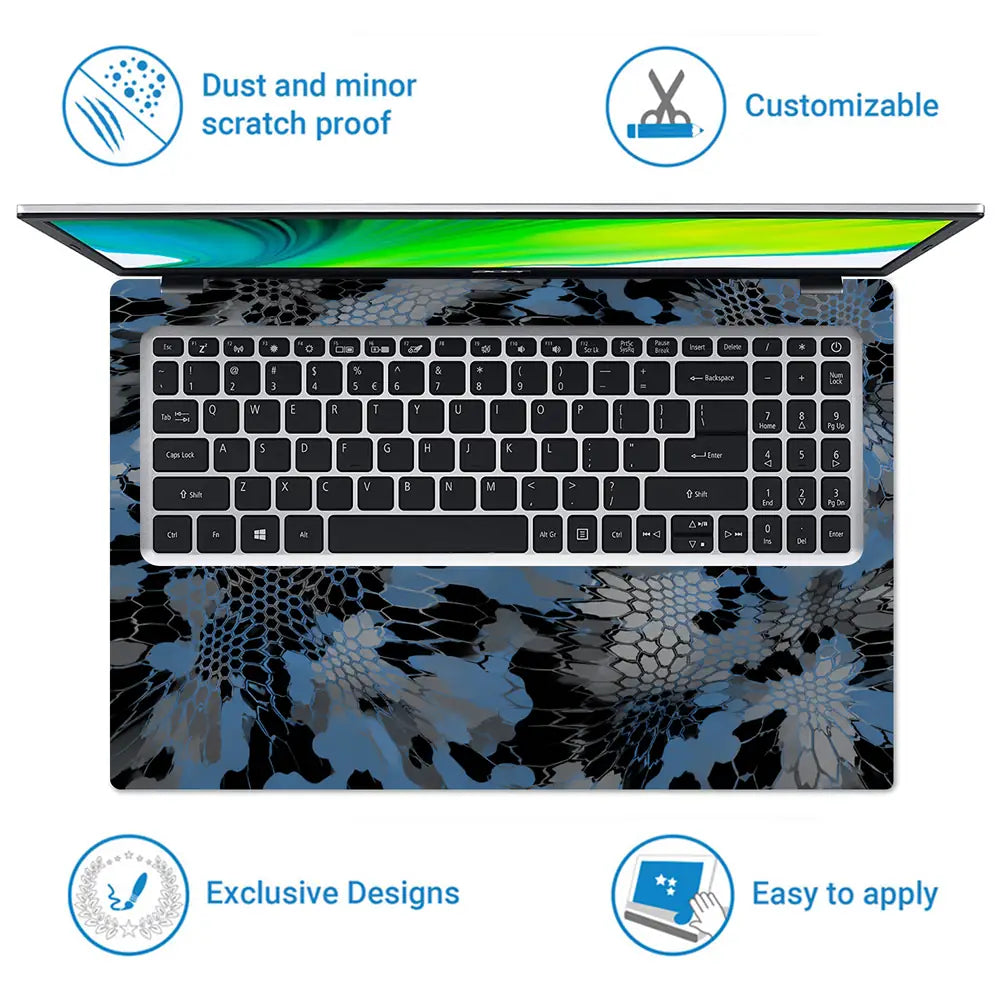 Camouflage Blue Snakeskin Laptop Skin - View 5