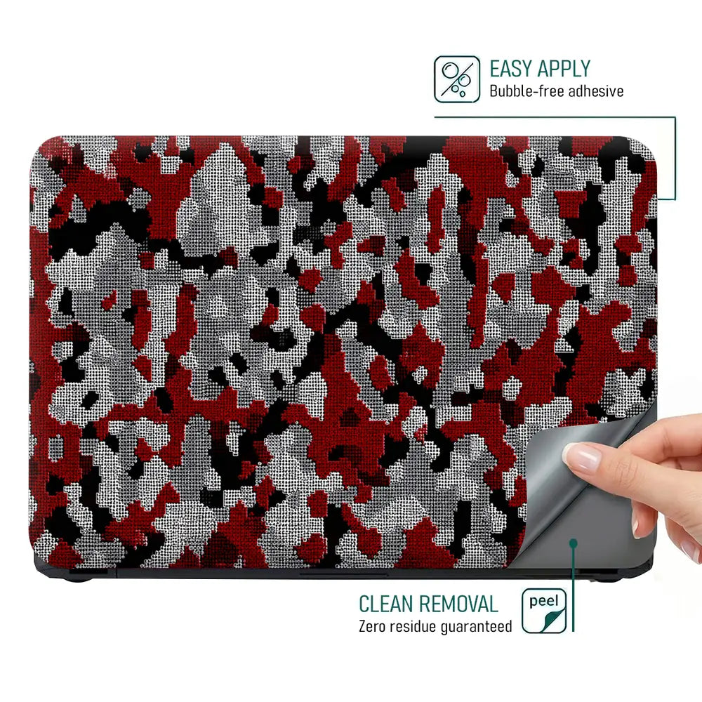 Camouflage Crimson Grey Laptop Skin - View 4