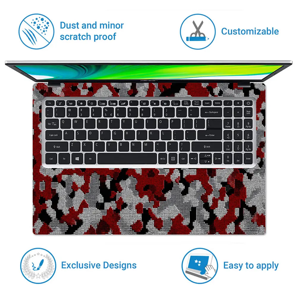 Camouflage Crimson Grey Laptop Skin - View 5