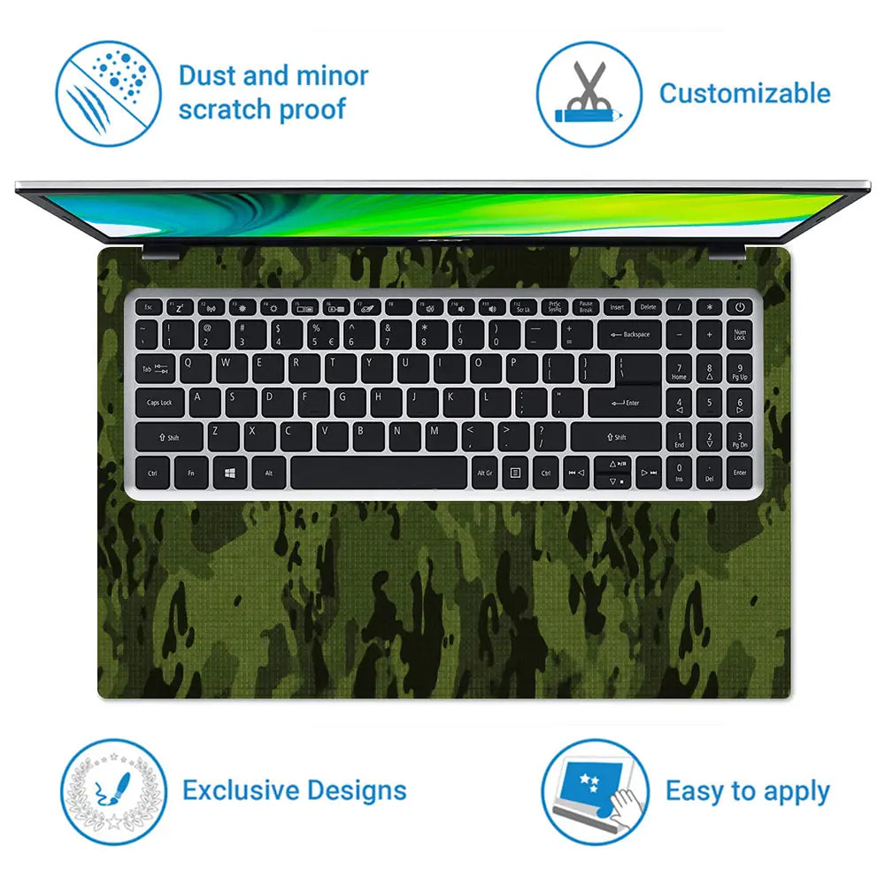 Camouflage Dark Forest Green Laptop Skin - View 5