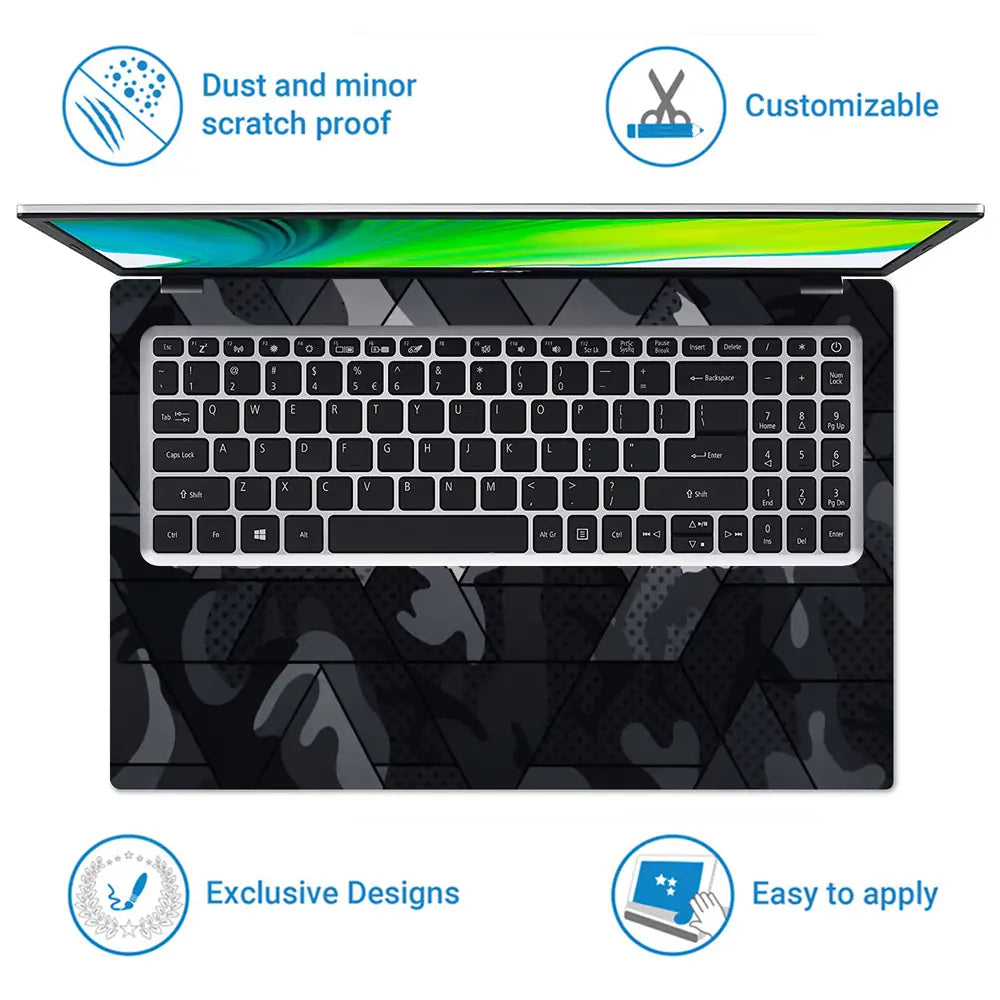 Camouflage Dark Geometric Hex Laptop Skin - View 5