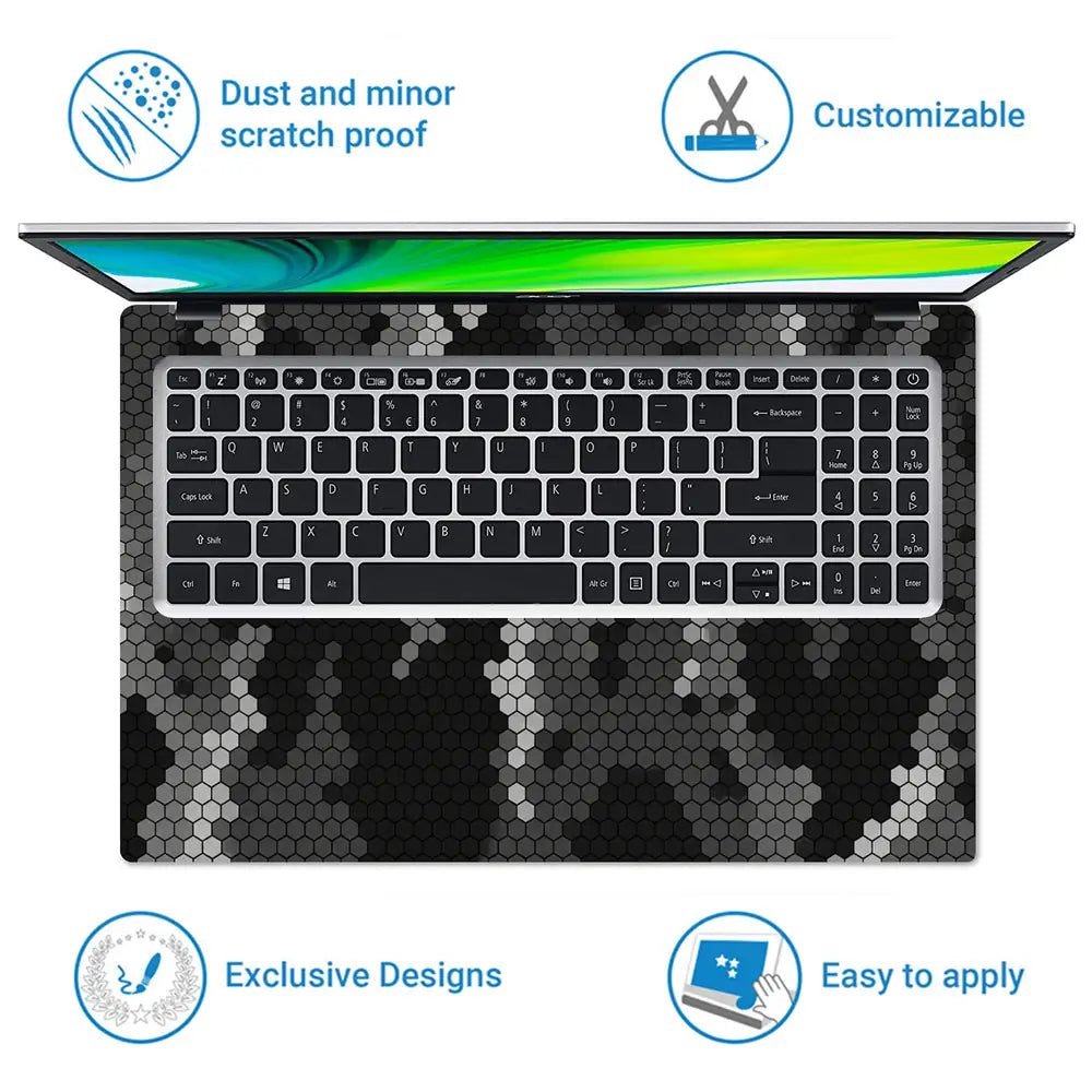 Camouflage Dark Hexagon Laptop Skin - View 5
