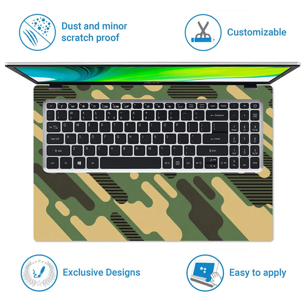 Camouflage Diagonal Stripe Green Laptop Skin - View 5