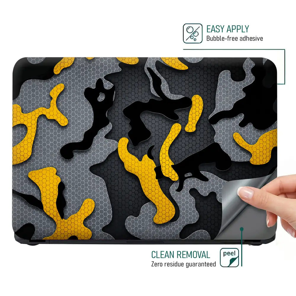 Camouflage Gold Accent Hex Laptop Skin - View 4