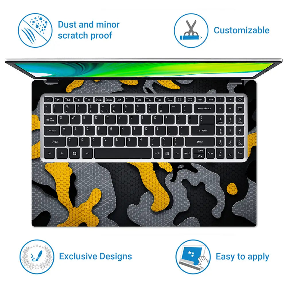 Camouflage Gold Accent Hex Laptop Skin - View 5