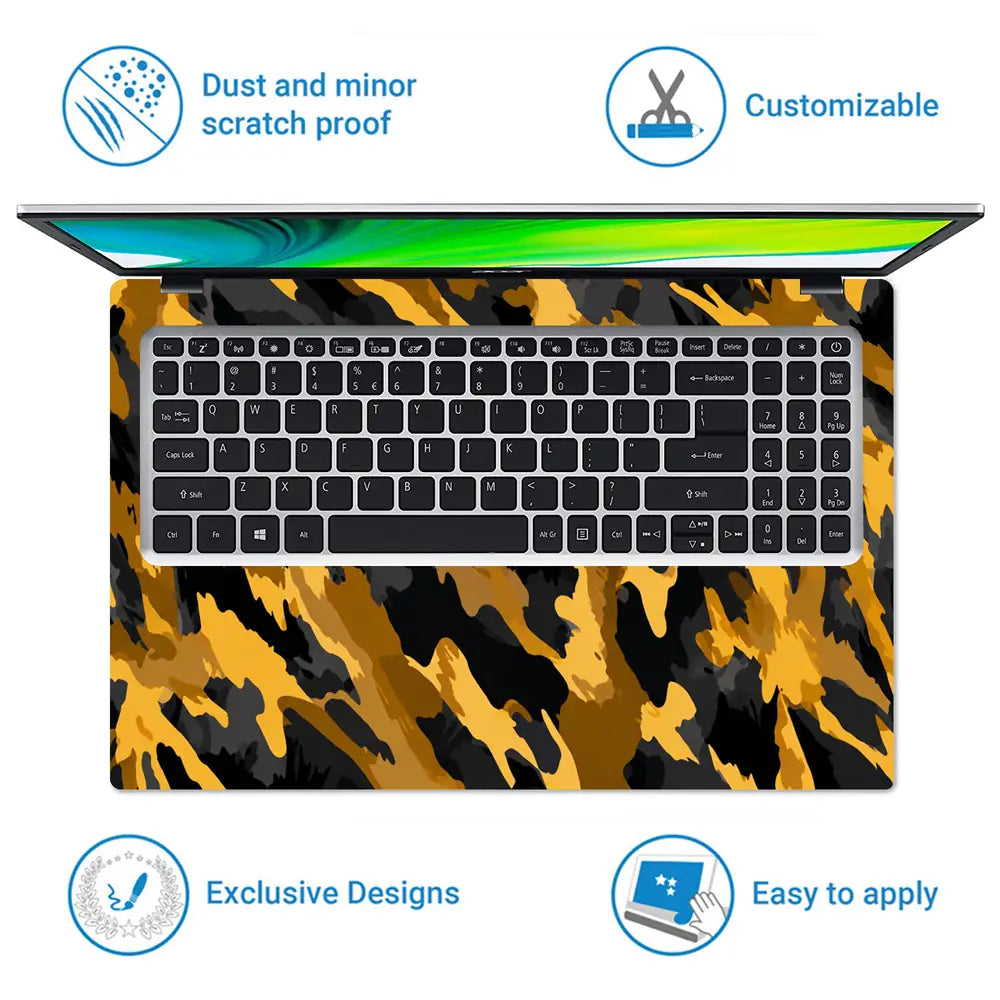 Camouflage Gold Tiger Stripe Laptop Skin - View 5