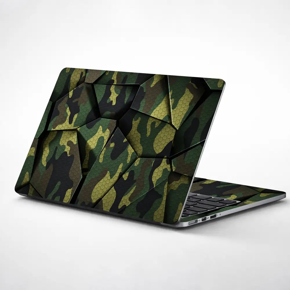 Camouflage Green Cracked Geometric Laptop Skin - View 1