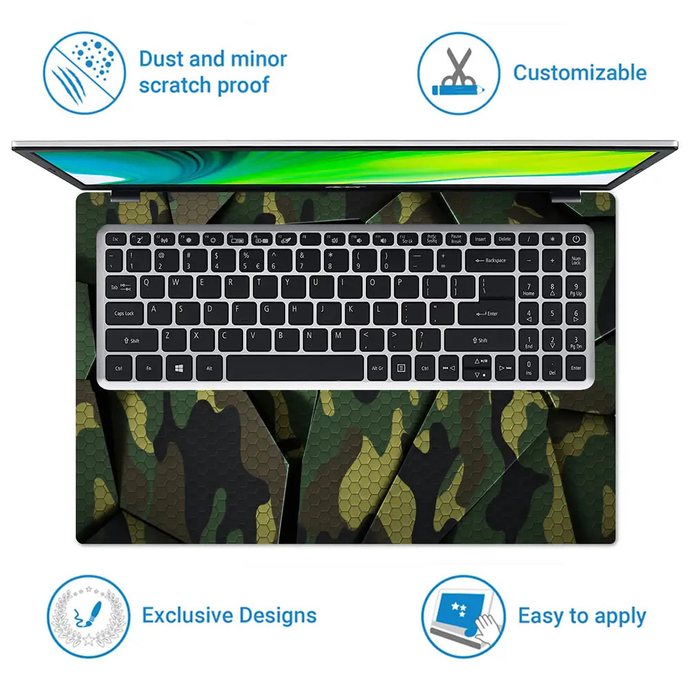 Camouflage Green Cracked Geometric Laptop Skin - View 5