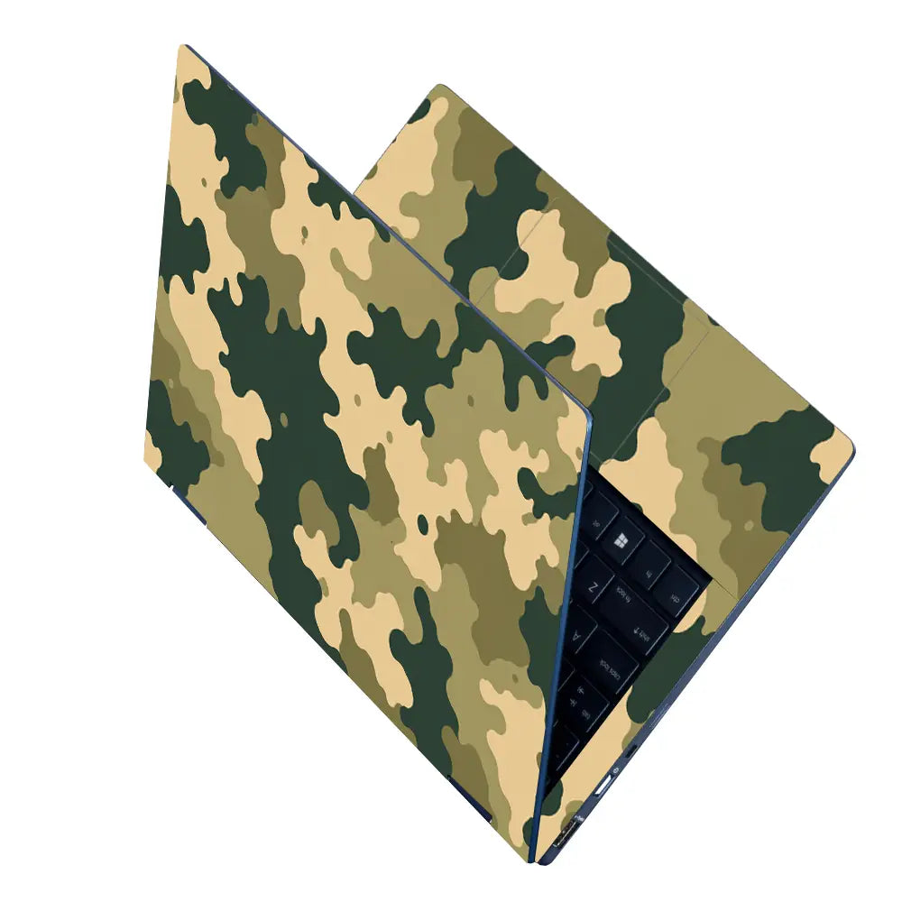 Camouflage Green Cream Woodland Laptop Skin - View 2