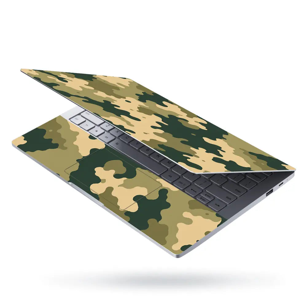 Camouflage Green Cream Woodland Laptop Skin - View 3