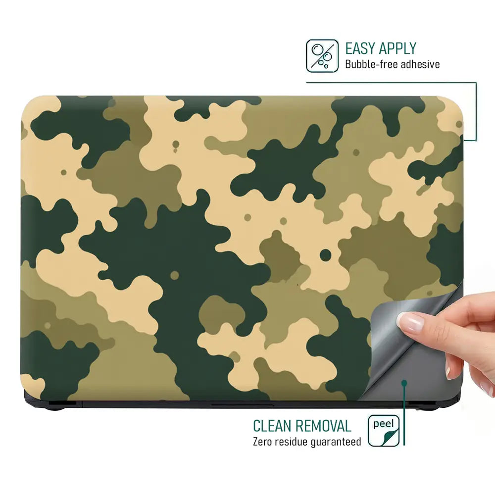Camouflage Green Cream Woodland Laptop Skin - View 4