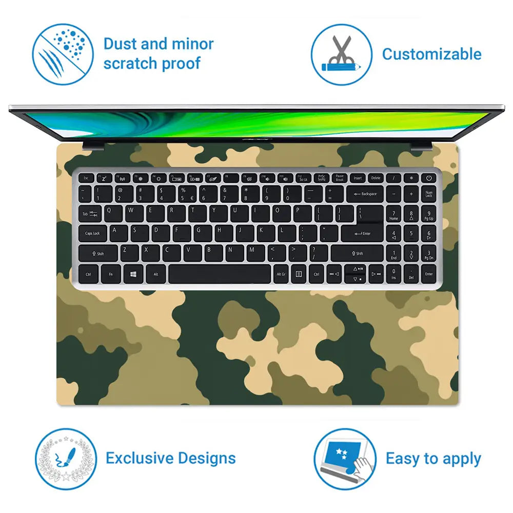 Camouflage Green Cream Woodland Laptop Skin - View 5