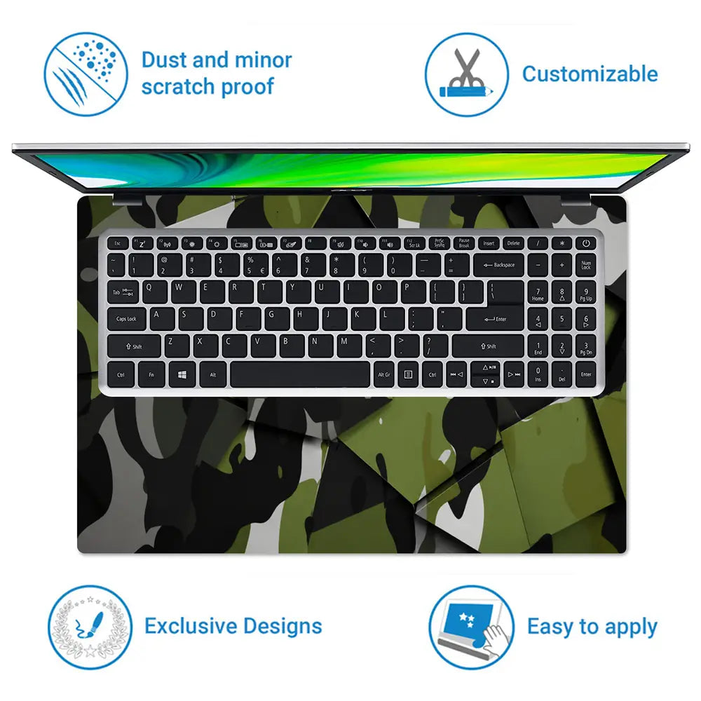 Camouflage Green Low-Poly Geometric Laptop Skin - View 5