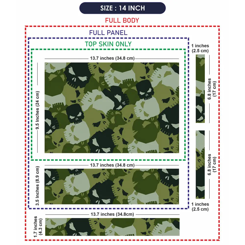 Camouflage Green Skull Laptop Skin - View 7