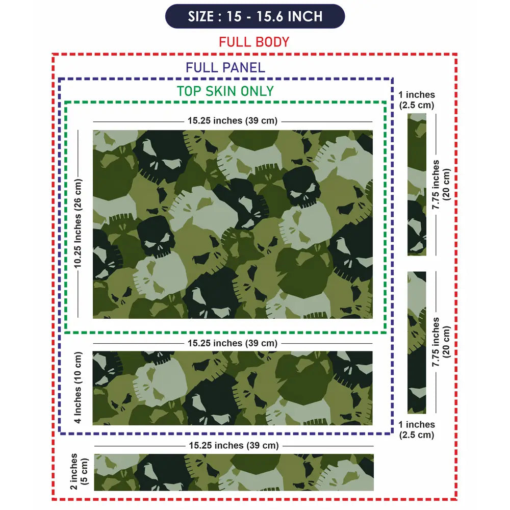 Camouflage Green Skull Laptop Skin - View 8