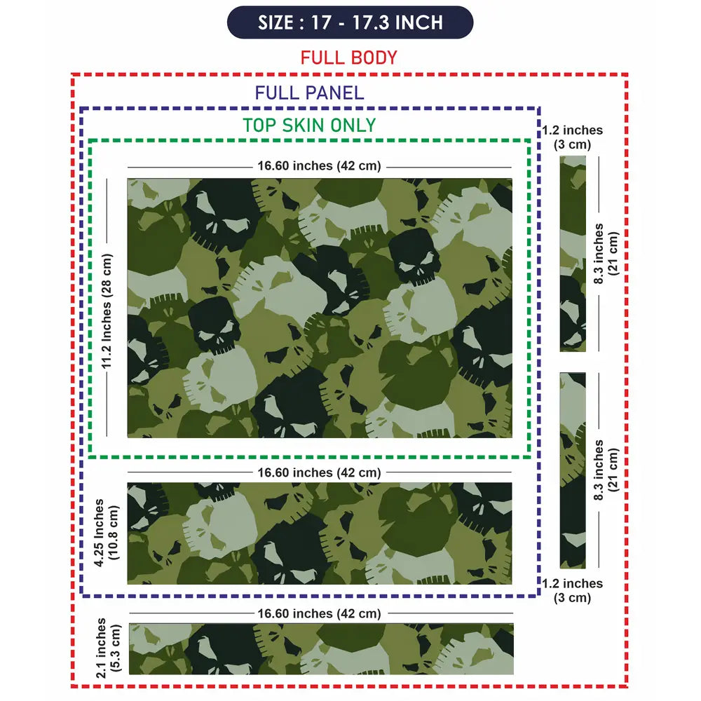 Camouflage Green Skull Laptop Skin - View 9