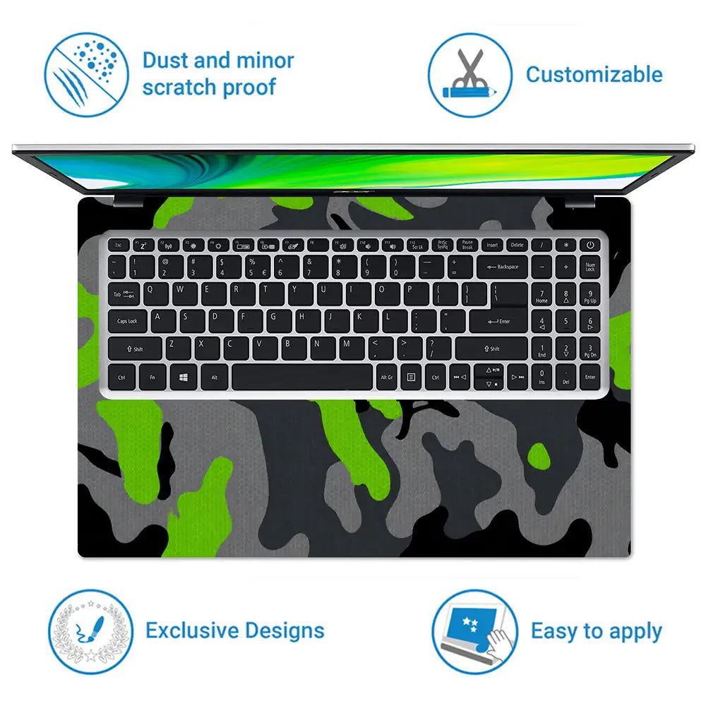 Camouflage Lime Accent Urban Laptop Skin - View 5