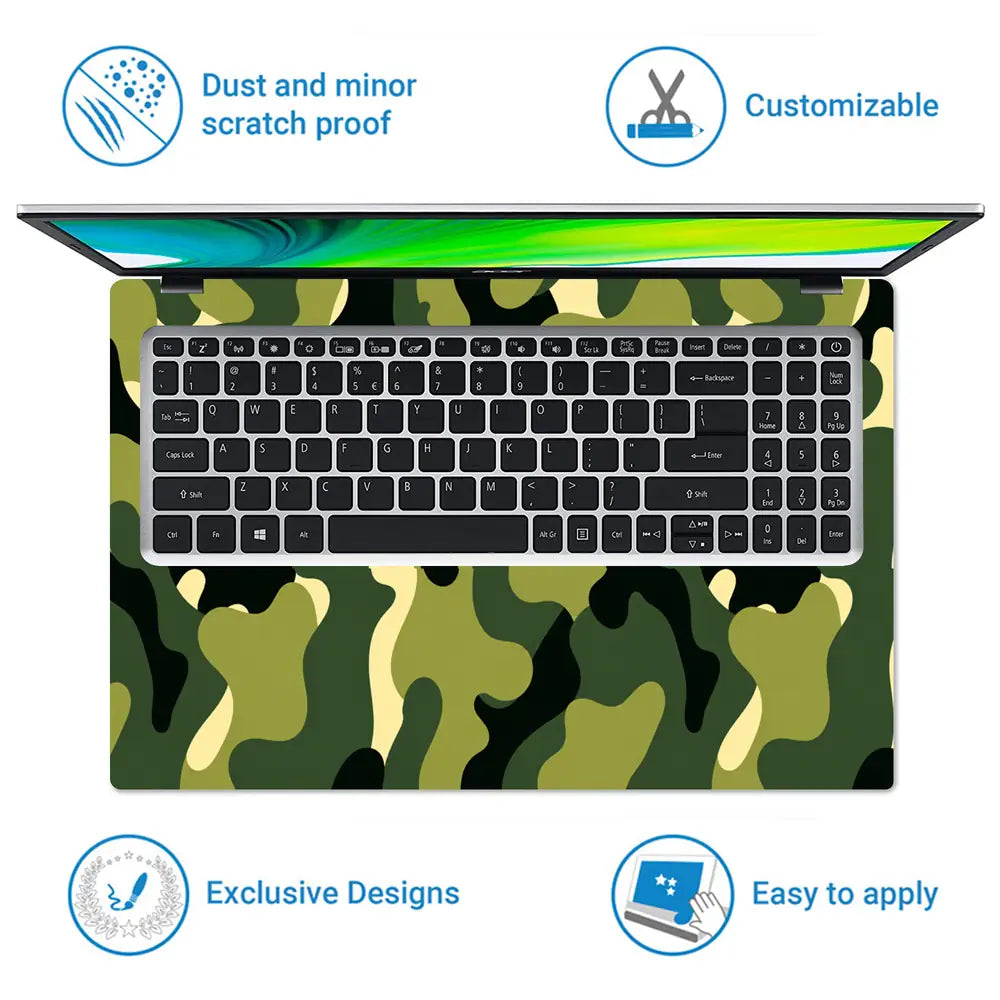 Camouflage Lime Cream Woodland Laptop Skin - View 5