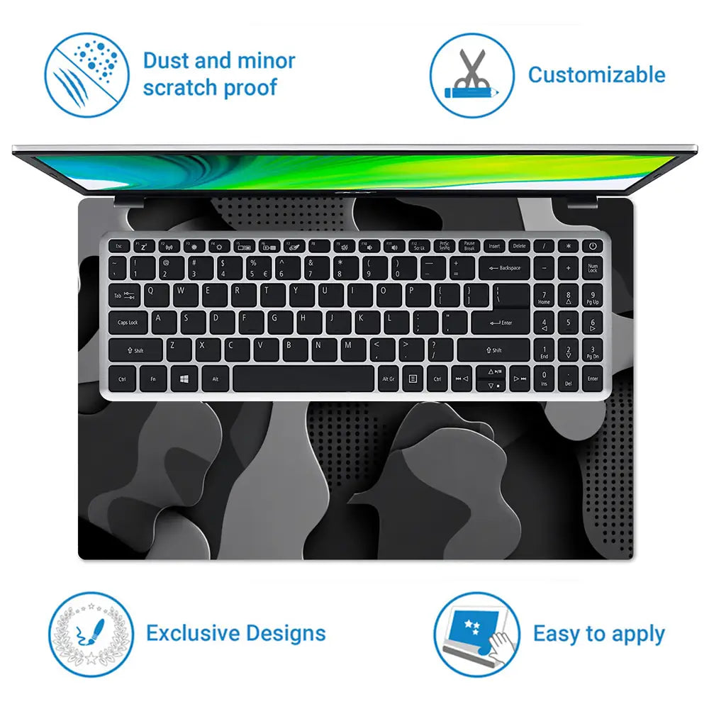 Camouflage Monochrome 3D Laptop Skin - View 5