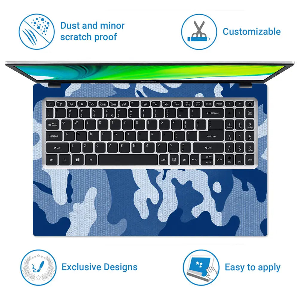 Camouflage Navy Blue Laptop Skin - View 5