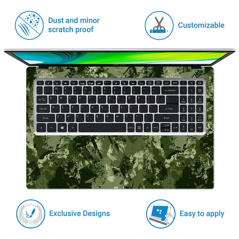 Camouflage Olive Grunge Laptop Skin - View 5