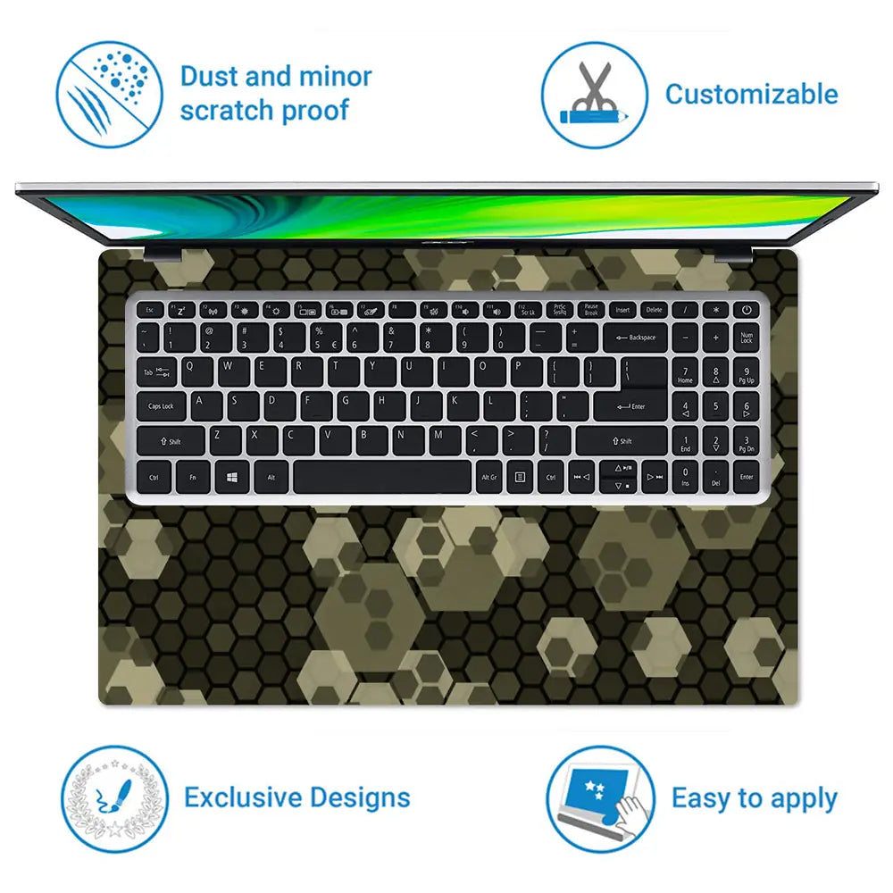 Camouflage Olive Hexagon Laptop Skin - View 5