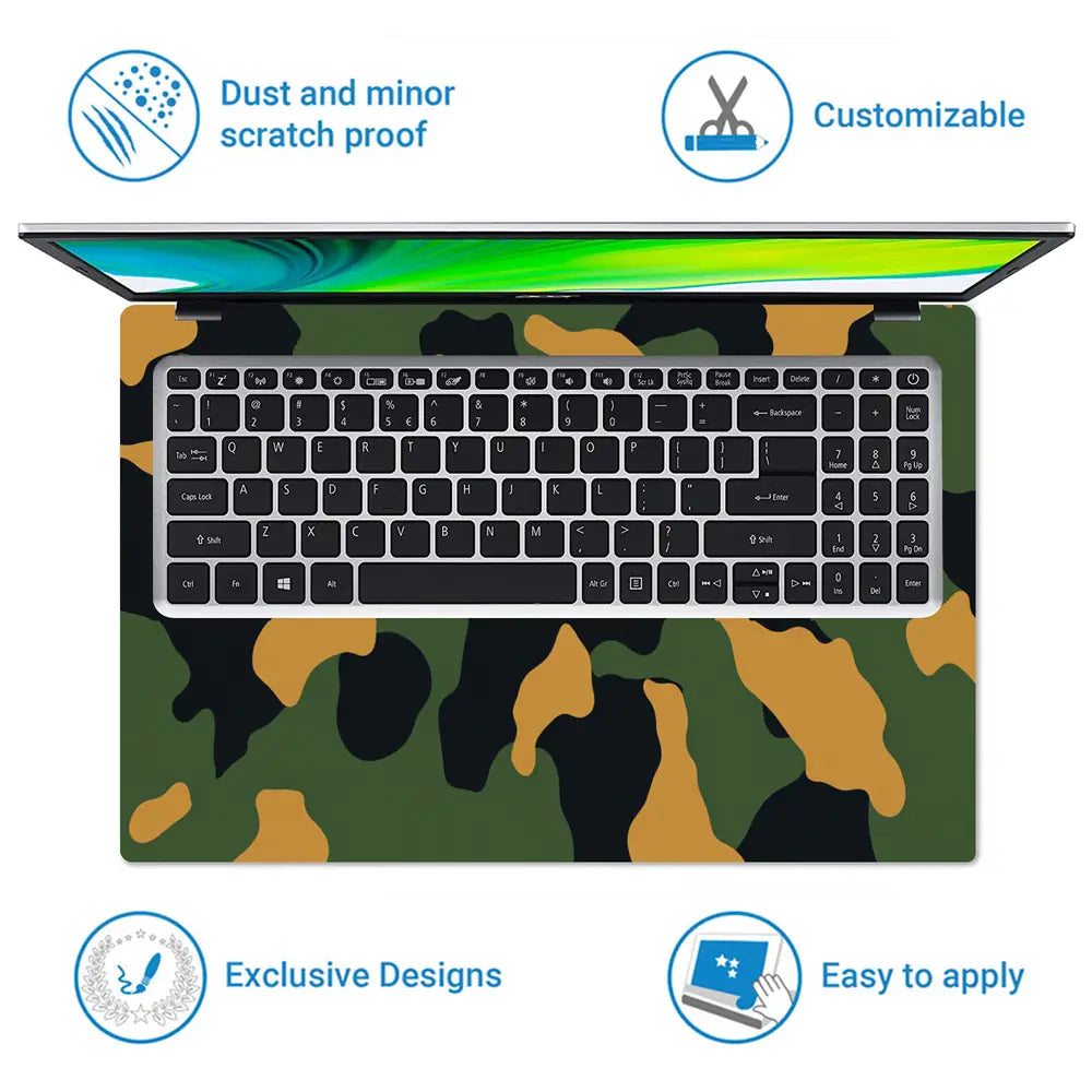 Camouflage Olive Orange Woodland Laptop Skin - View 5