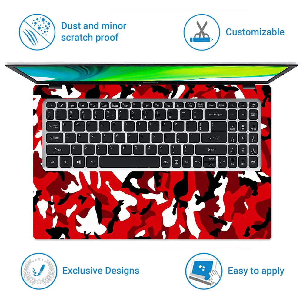 Camouflage Red Black White Laptop Skin - View 5