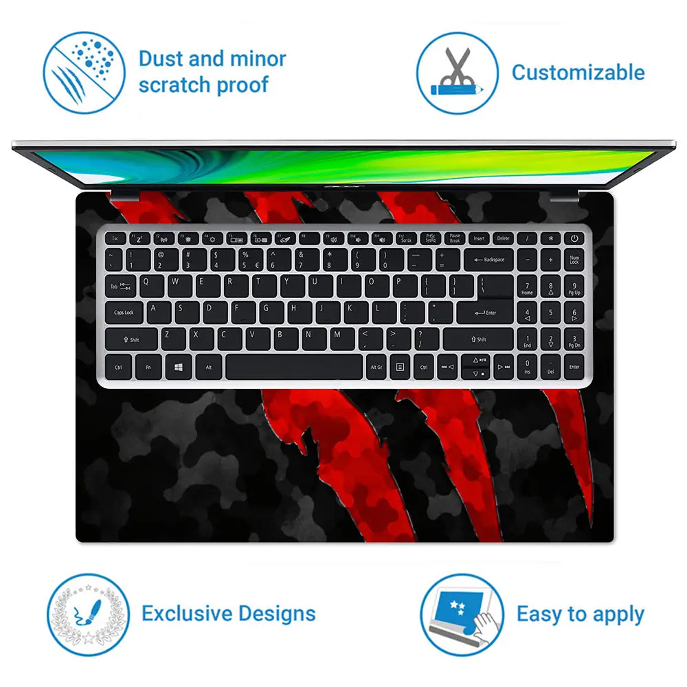 Camouflage Red Claw Slash Laptop Skin - View 5