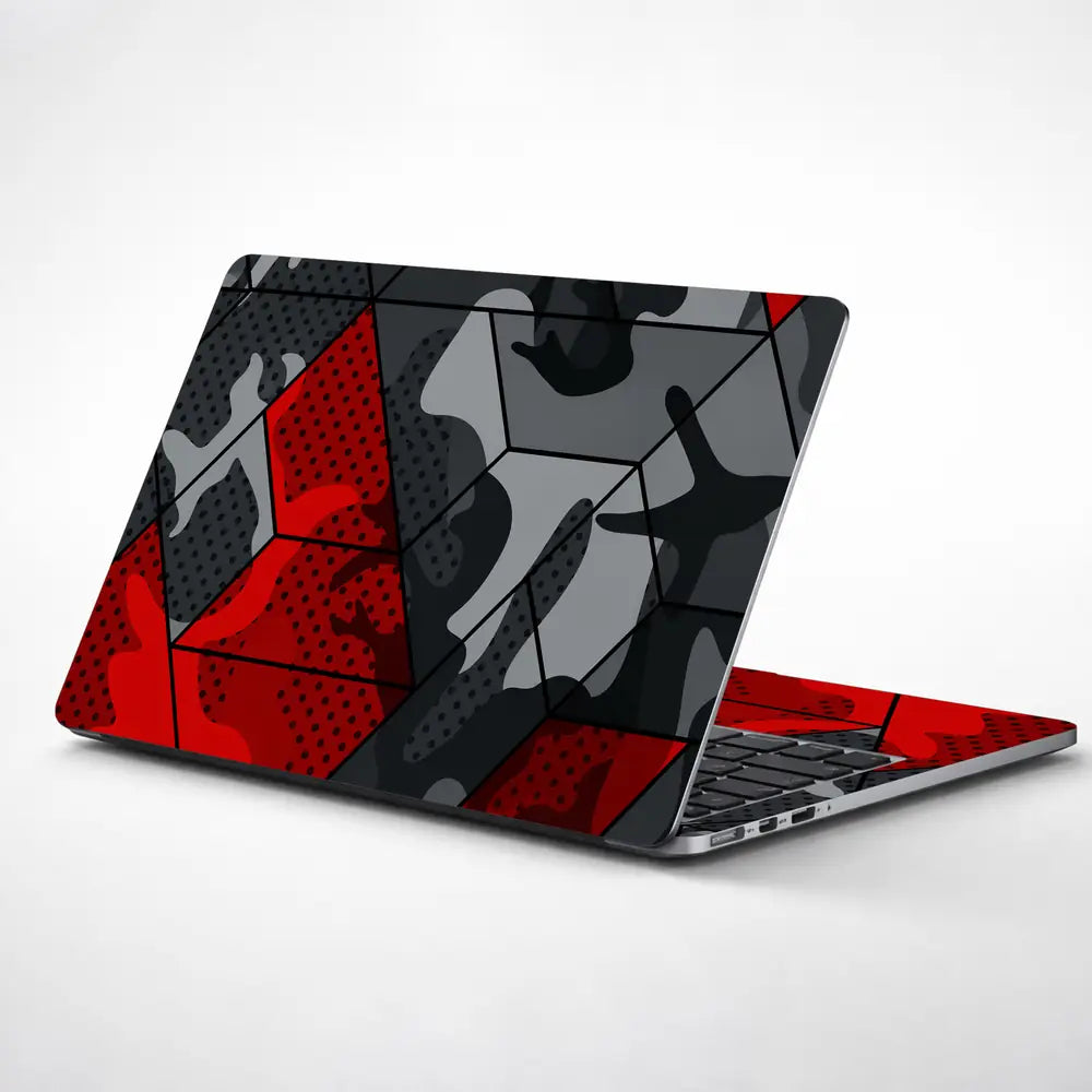 Camouflage Red Hexagon Geometric Laptop Skin - View 1