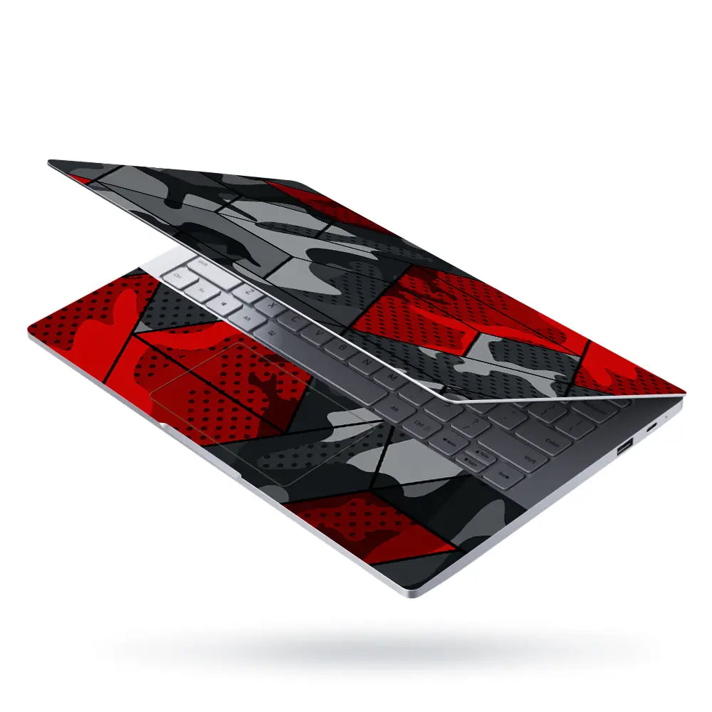 Camouflage Red Hexagon Geometric Laptop Skin - View 3