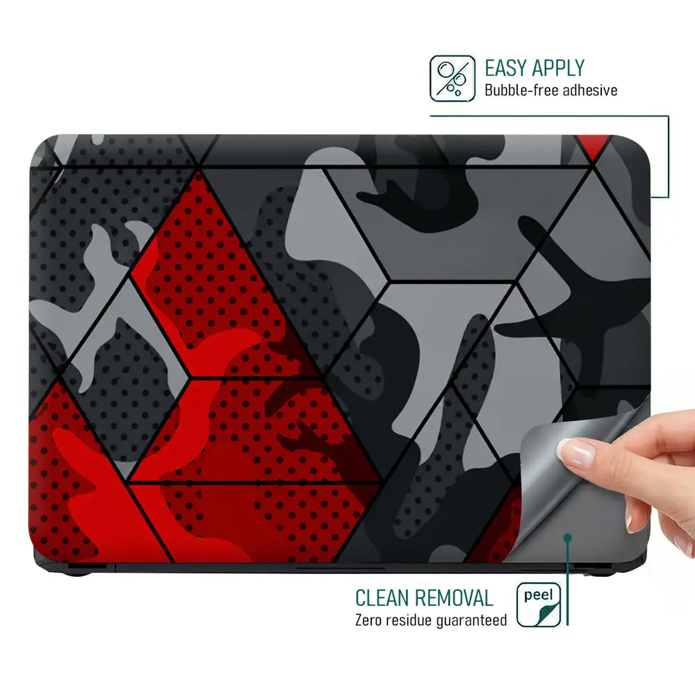 Camouflage Red Hexagon Geometric Laptop Skin - View 4
