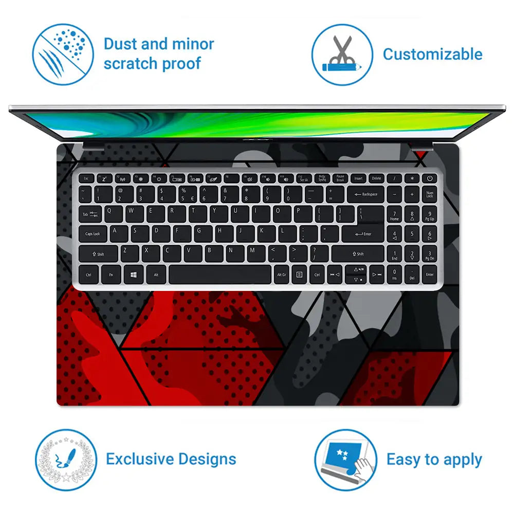 Camouflage Red Hexagon Geometric Laptop Skin - View 5