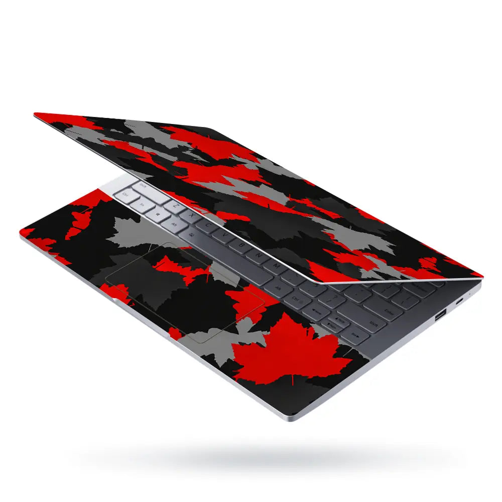 Camouflage Red Maple Leaf Laptop Skin - View 3
