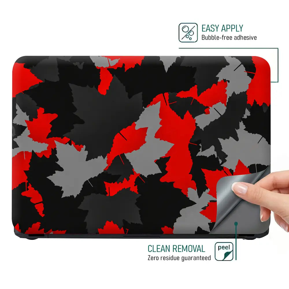 Camouflage Red Maple Leaf Laptop Skin - View 4