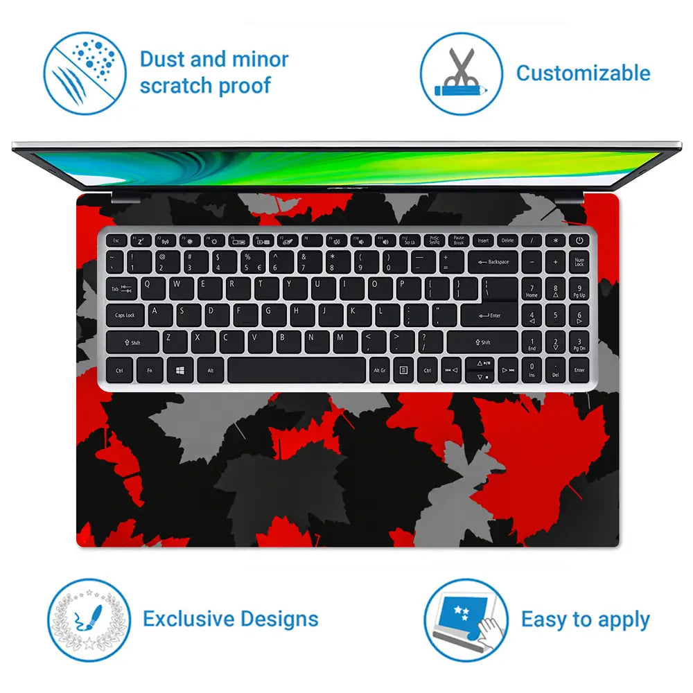 Camouflage Red Maple Leaf Laptop Skin - View 5