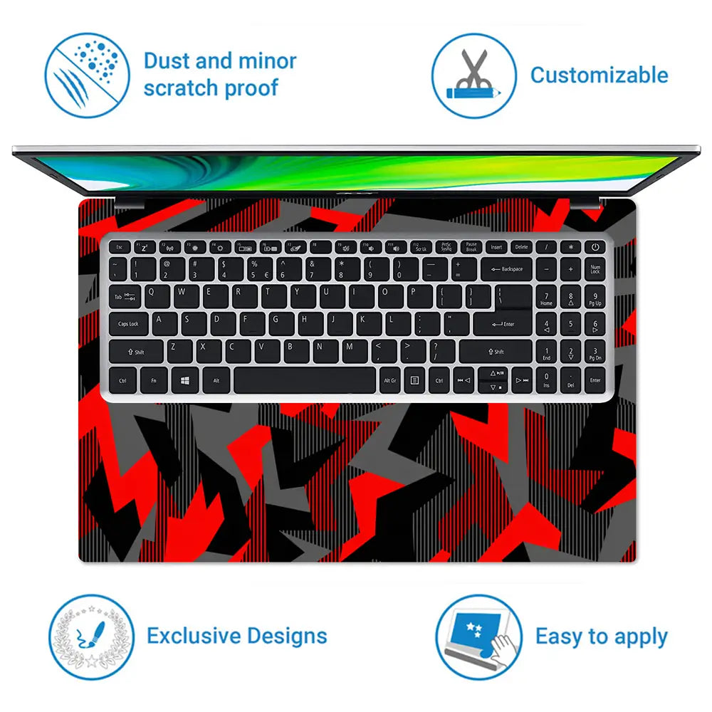 Camouflage Red Shard Geometric Laptop Skin - View 5