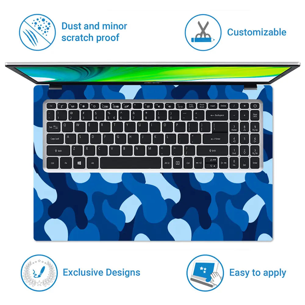 Camouflage Royal Blue Laptop Skin - View 5