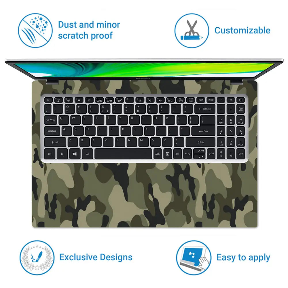 Camouflage Sage Green Woodland Laptop Skin - View 5