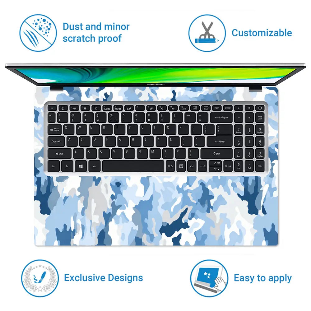 Camouflage Sky Blue Snow Laptop Skin - View 5