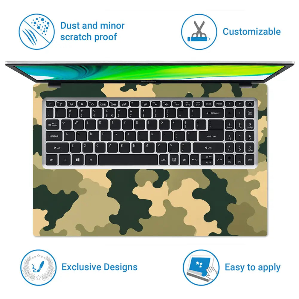 Camouflage Tan Green Field Laptop Skin - View 5